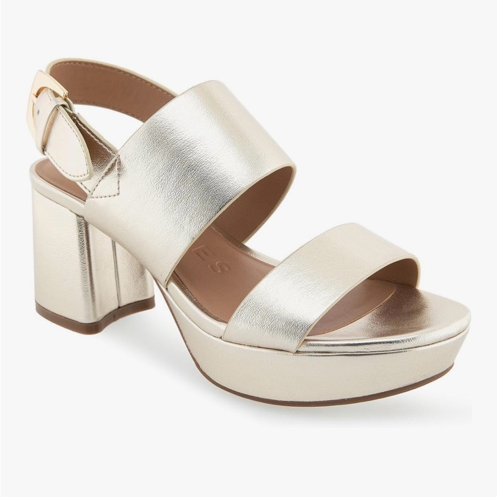AEROSOLES Soft Gold Strappy Block Heels